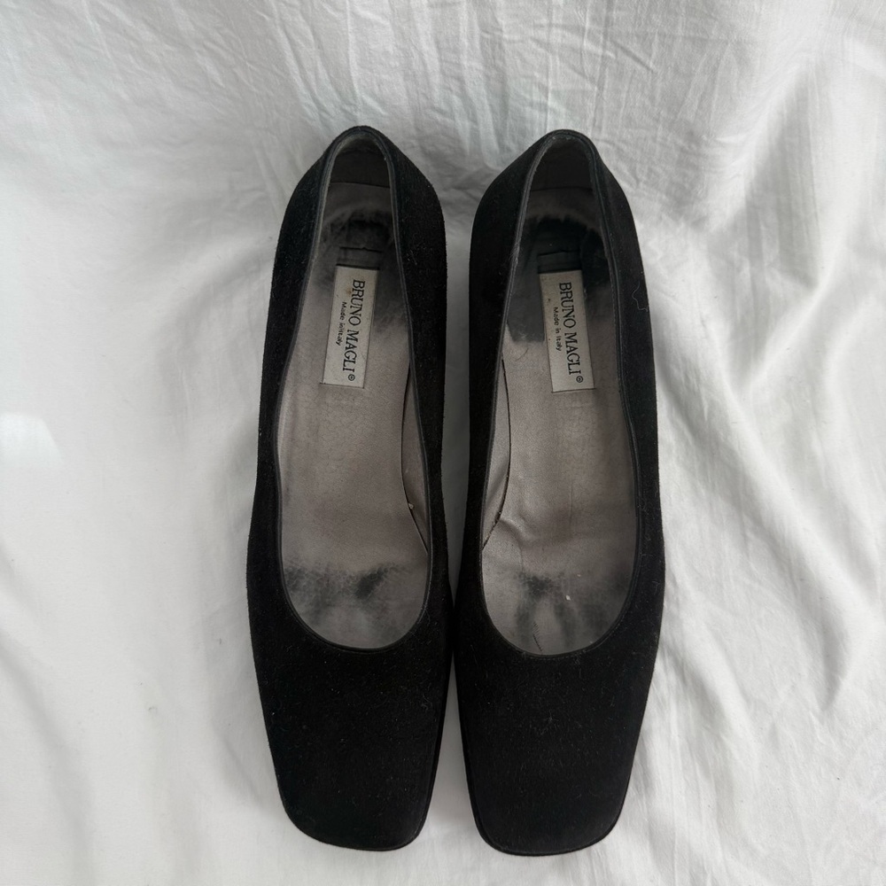 Bruno Magli Women's Black Suede Square‎ Toe Block Heel Pumps